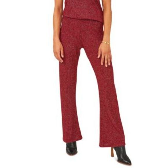 Vince Camuto Ribbed Metallic-Threaded Pants In Vermillion - S - Picture 1 of 1